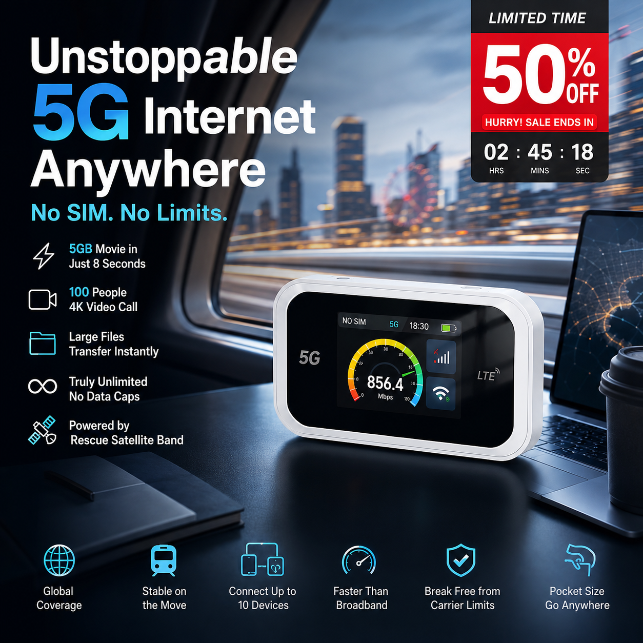 🏆LAST DAY SALE ONLY ￡17.99!🔥Airo™ Pocket Wi-Fi Hotspot – Full 4G/LTE Coverage 🌍 | Connects 10 Devices | All-Day Battery | Military-Grade Security 🔒 | UK & EU Ready!