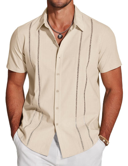 💥Last Day Special Sale 49% OFF👚Men's Cuba Guayabera Exquisite Hollow Embroidered Button Front Shirt