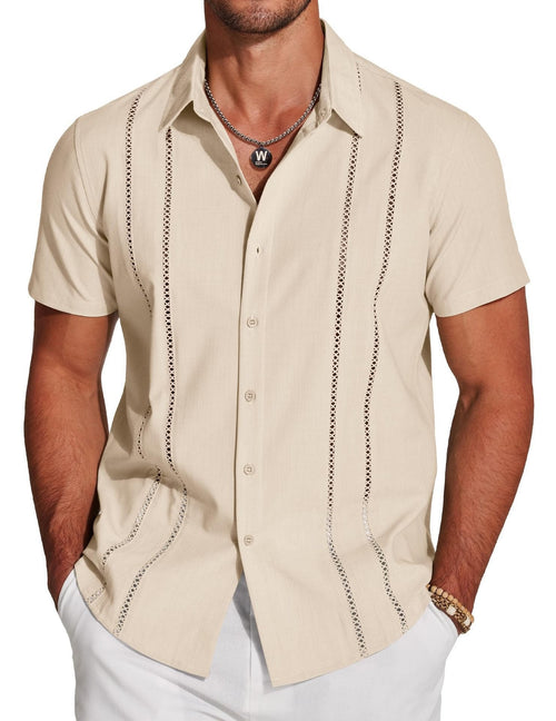 💥Last Day Special Sale 49% OFF👚Men's Cuba Guayabera Exquisite Hollow Embroidered Button Front Shirt