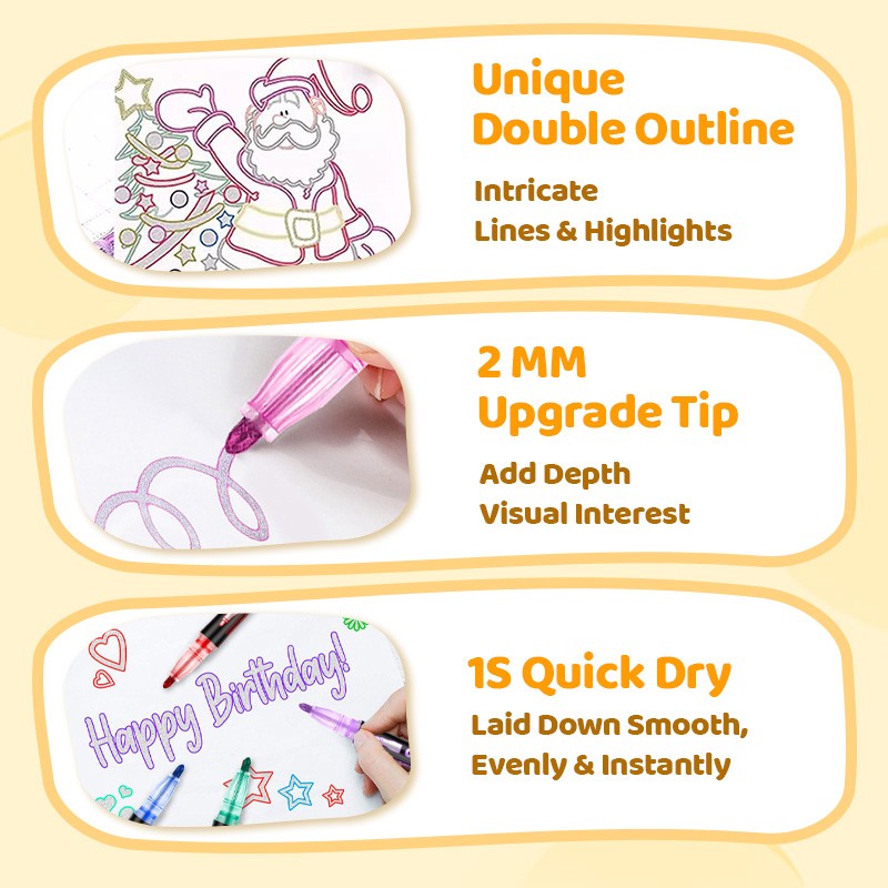 🎄Christmas Flash Sale 49% OFF 🎅Glitter Double Outline Coloring Marker Set🖌️