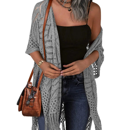 💥Buy 2 Get Free Shipping 😍Women’s Oversized Knit Cardigan – Lightweight Crochet Tassel Kimono for Spring & Summer 🌸