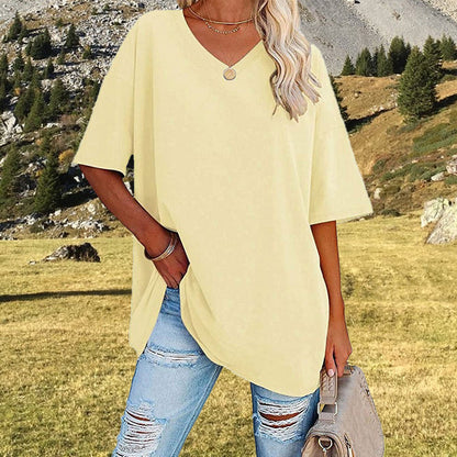 💥Last Day Special Sale 49% OFF👚Women's Summer Half Sleeve Casual Loose Fit Cotton Tunic T-shirt