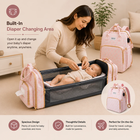 🛏️4-in-1 Diaper Bag Backpack | Portable Baby Changing Travel Bed with Mosquito Net🍼