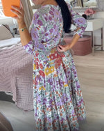 💃Casual floral print V-neck waist wrap long dress