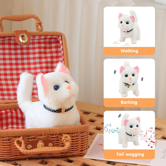 🐱Electronic Walking Meowing Plush Kitten Toy, Interactive Pet Cat Toy with Bell Collar, Walks & Wags Tail for Kids Gift