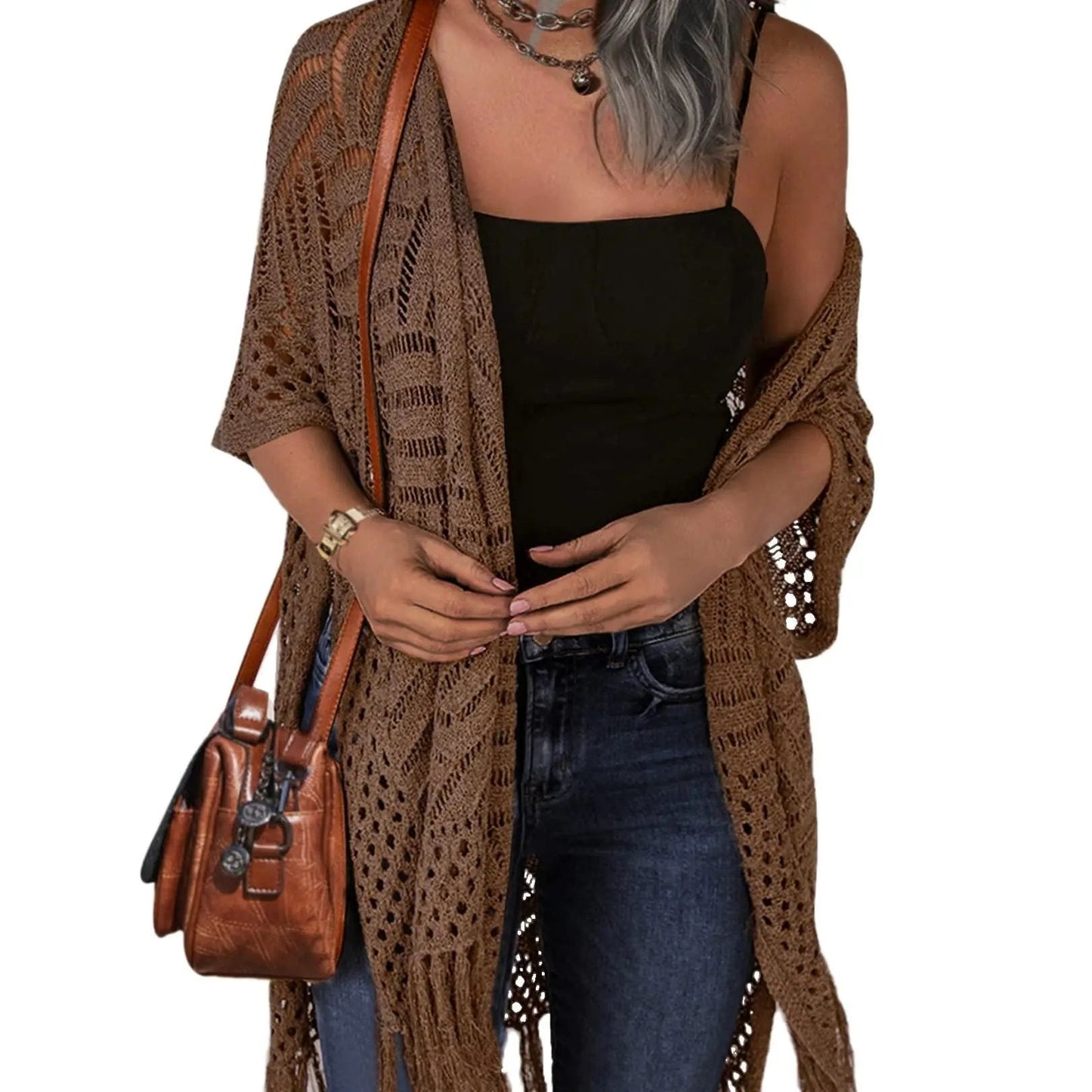 💥Buy 2 Get Free Shipping 😍Women’s Oversized Knit Cardigan – Lightweight Crochet Tassel Kimono for Spring & Summer 🌸