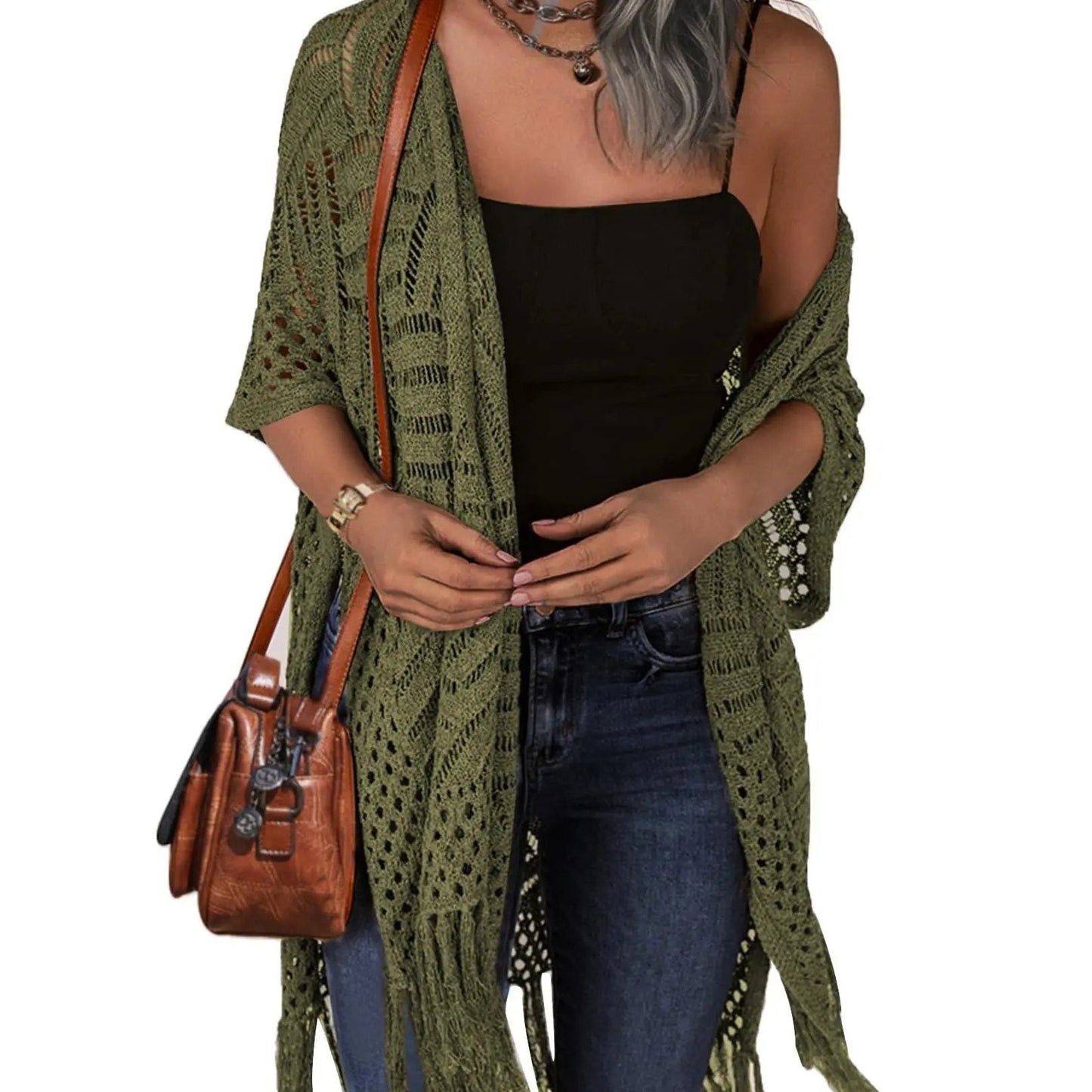 💥Buy 2 Get Free Shipping 😍Women’s Oversized Knit Cardigan – Lightweight Crochet Tassel Kimono for Spring & Summer 🌸