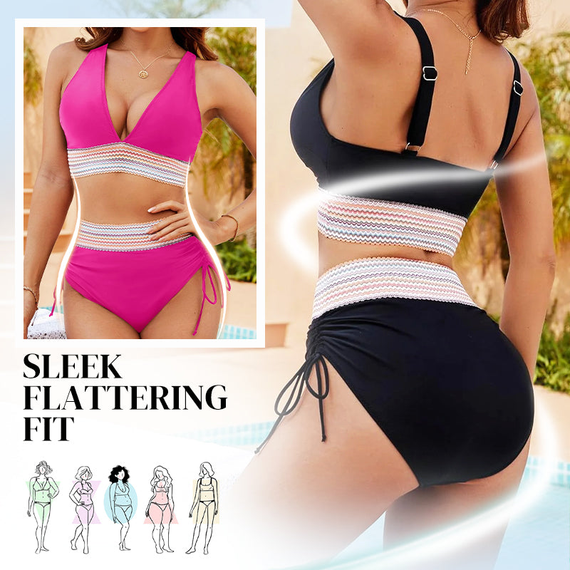 💥Last Day Sale 49% OFF👙High Waisted Tummy Control Color Block Bikini Sets 2