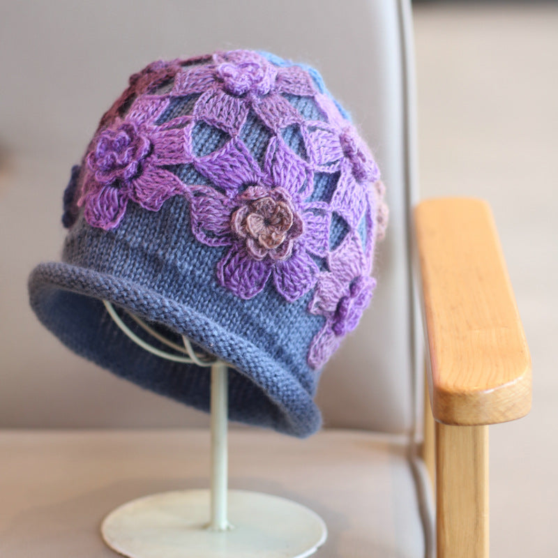 🎀Gradient Colored Flower Handmade Knitted Pile Hat