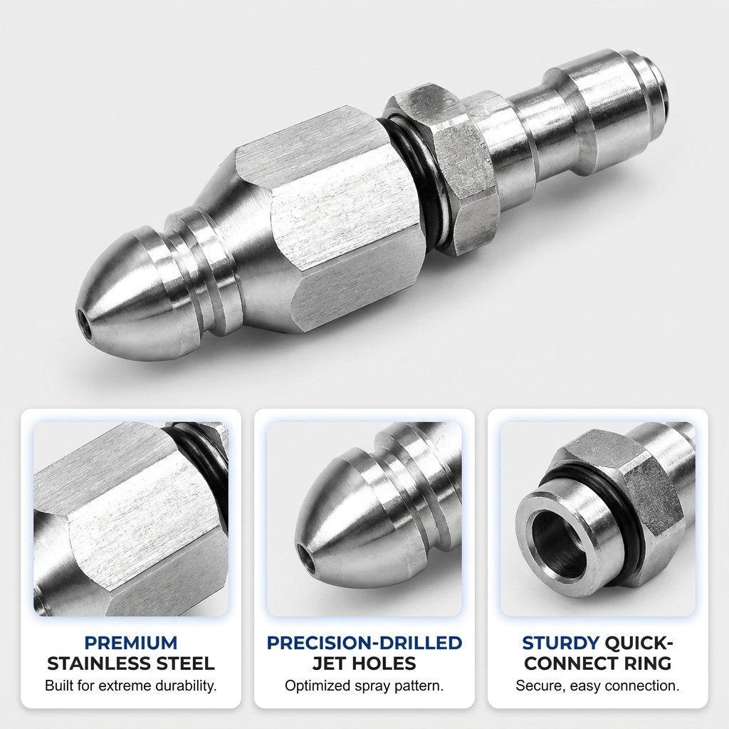💥 BUY 2 GET 1 FREE +  50% OFF!🔧6500 PSI Stainless Steel Sewer Jetter Nozzle – 1/4" Quick Connect Drain Cleaning Attachment for Pressure Washers