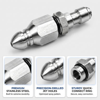 💥 BUY 2 GET 1 FREE +  50% OFF!🔧6500 PSI Stainless Steel Sewer Jetter Nozzle – 1/4" Quick Connect Drain Cleaning Attachment for Pressure Washers