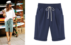 💕Plus Size Solid Color Elastic Waist Loose Cropped Shorts✨free shipping