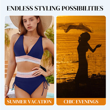 💥Last Day Sale 49% OFF👙High Waisted Tummy Control Color Block Bikini Sets 2
