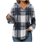 🍂Women's Plaid V Neck Hooded Tunic, Long Sleeve Drawstring Casual Fall Top with Curved Hem