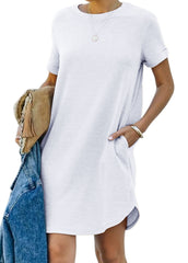 🌈2024 Women's Casual Short Sleeve T Shirt Dress Basic Dresses with Pockets