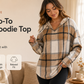 🍂Women's Plaid V Neck Hooded Tunic, Long Sleeve Drawstring Casual Fall Top with Curved Hem