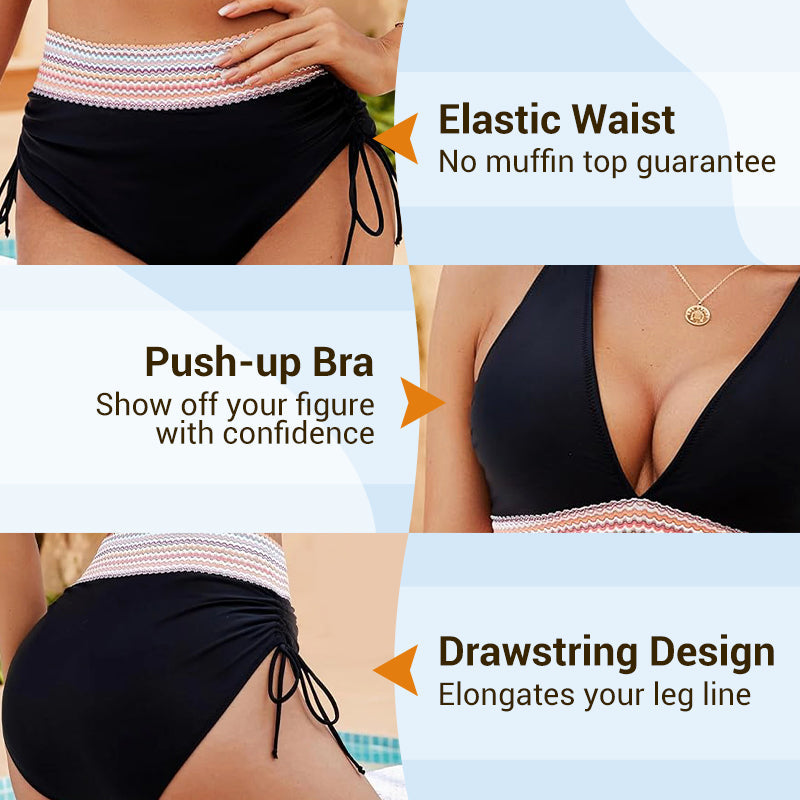 💥Last Day Sale 49% OFF👙High Waisted Tummy Control Color Block Bikini Sets 2