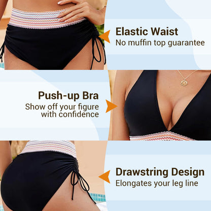 💥Last Day Sale 49% OFF👙High Waisted Tummy Control Color Block Bikini Sets 2