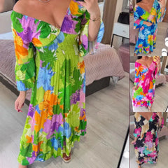 🔥2024 Hot Sale💃V-neck Floral Seaside Vacation Loose Dress