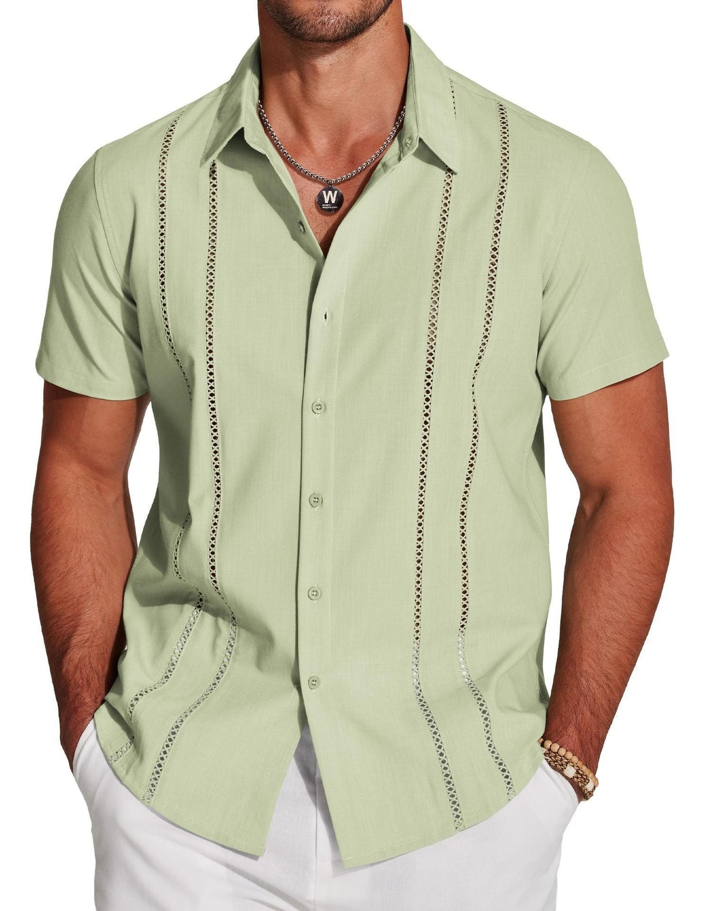 💥Last Day Special Sale 49% OFF👚Men's Cuba Guayabera Exquisite Hollow Embroidered Button Front Shirt