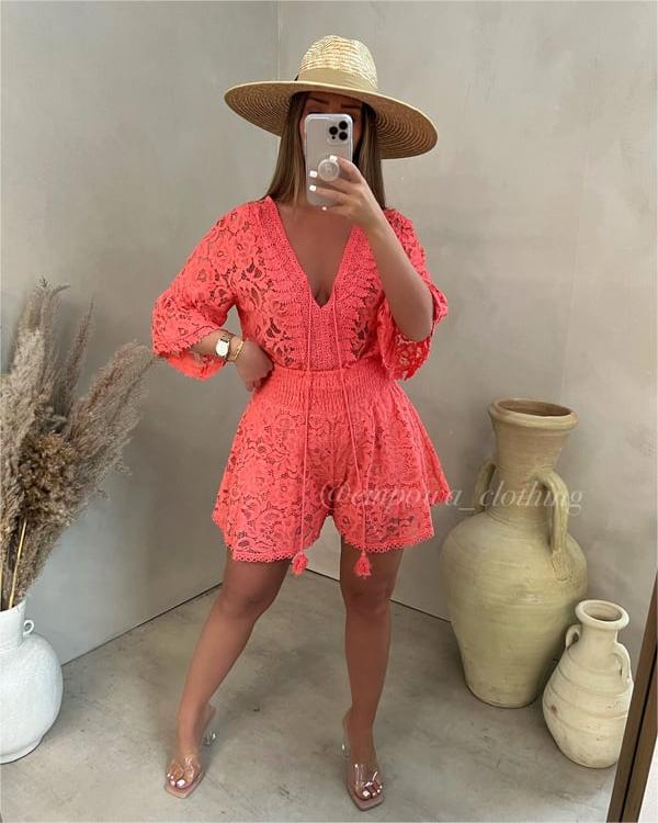 🔥BUY 2 GET 10% OFF🔥Casual Short V-Neck Lace Suit