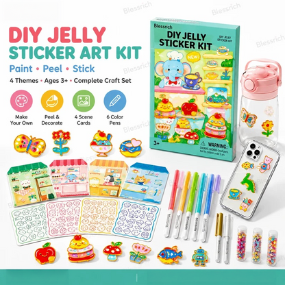 🌈 Create Your Own Jelly Stickers! 🎨 DIY Paint, Peel & Stick Art Kit for Kids ✨ 4 Fun Themes + Complete Craft Set 🎁