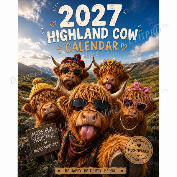🎁Last Day Promotion 49% OFF🔥2027 Funny Highland Cow Wall Calendar | A4 Hanging Calendar | Designed by Isabel Kline