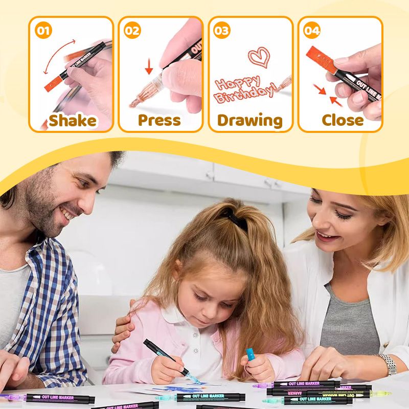 🎄Christmas Flash Sale 49% OFF 🎅Glitter Double Outline Coloring Marker Set🖌️