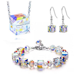 💥Hot Sale🩵Austrian Sugar Cube Crystal Bracelet Necklace Earrings For Women✨