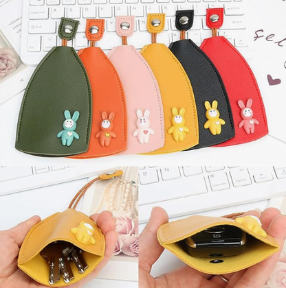 🐇Car Key Case,  Creative Pull-Out Key Case Cover, PU Leather Large-Capacity Car Key Protective Bag