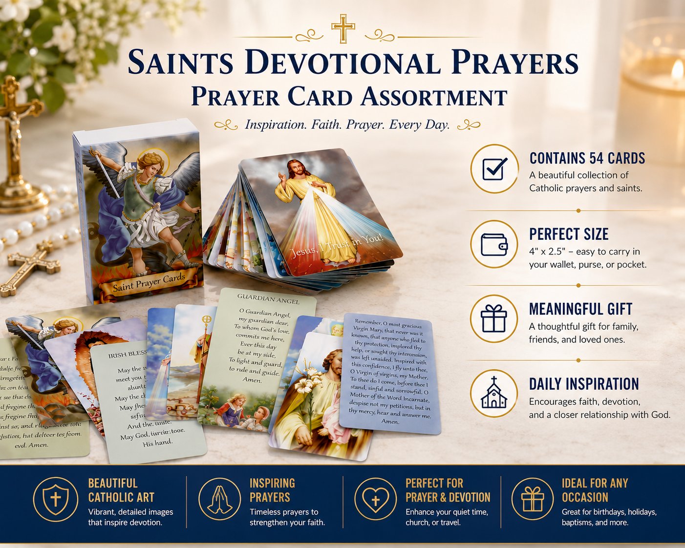 💥Last Day Special Sale 49% OFF👚✝️ Catholic Genuine Leather Holy Card Holder – Pocket Prayer Card Organizer with Snap Closure