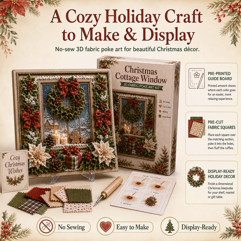 🎁 3D Christmas Fabric Poke Art Kit🎄 Handmade Fabric Poke Art Kit🎅 Vintage Holiday Handmade Decoration, DIY Christmas Craft Kit for Adults & Beginner