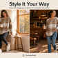 🍂Women's Plaid V Neck Hooded Tunic, Long Sleeve Drawstring Casual Fall Top with Curved Hem