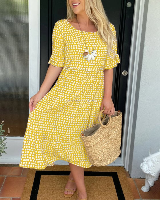 🎁2024 Big Sale 49% OFF🎁Round Neck Polka Dot Print Midi Dress