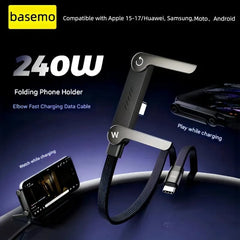 ⚡Official Authorized | MFi-Certified Cables🔥 2-in-1 Invisible Holder Charger Cable - 240W Fast Charging Cord with Built-In Phone Stand