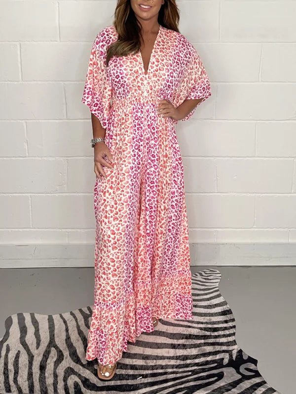 🤩Clearance Sale-50% OFF💃V-neck Leopard Print Loose Wide Leg Dress Pants