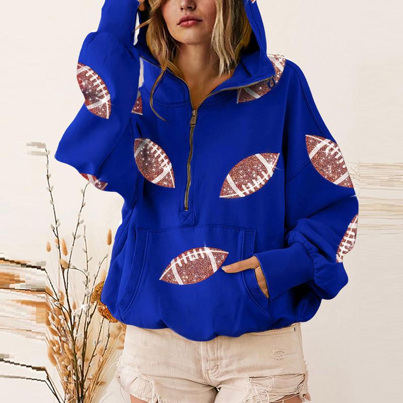 💕Hot sale 49% OFF💖Women's Game Day Football Sequin Zip Hoodie with Pocket