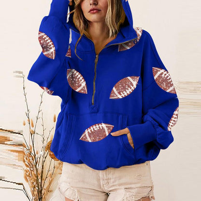 💕Hot sale 49% OFF💖Women's Game Day Football Sequin Zip Hoodie with Pocket