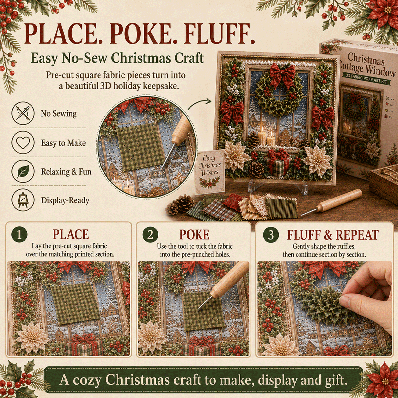 🎁 3D Christmas Fabric Poke Art Kit🎄 Handmade Fabric Poke Art Kit🎅 Vintage Holiday Handmade Decoration, DIY Christmas Craft Kit for Adults & Beginner