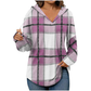 🍂Women's Plaid V Neck Hooded Tunic, Long Sleeve Drawstring Casual Fall Top with Curved Hem