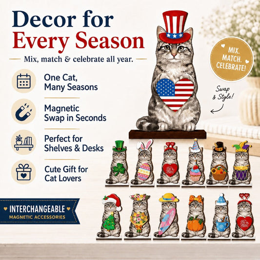 🎅Christmas HOT SALE🐱50K+ SOLD!✨Interchangeable Magnetic Wooden Friend – Year-Round Seasonal Shelf Decor