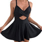 ⏳Last Day Special Sale 49% OFF🩱Women's Cutout One Piece Skirt Swimsuit V Neck Wrap Tie Back Swimdress