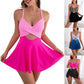 ⏳Last Day Special Sale 49% OFF🩱Women's Cutout One Piece Skirt Swimsuit V Neck Wrap Tie Back Swimdress