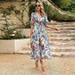 🎀Elegant waist V-neck printed dress