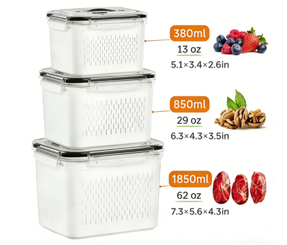 ⏰️SUMMER HOT SALE⌛️3PCS Fruit Storage Container Set for Fridge with Removable Colander