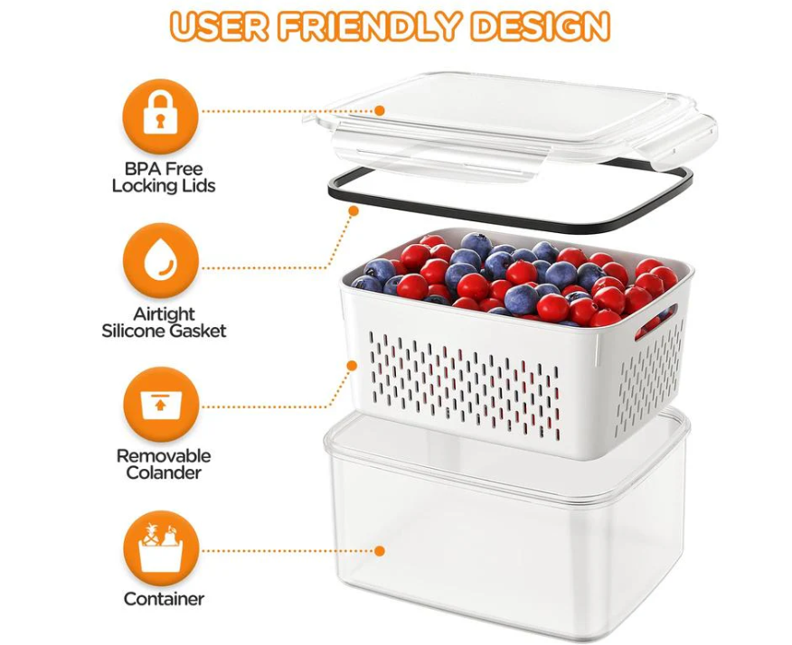 ⏰️SUMMER HOT SALE⌛️3PCS Fruit Storage Container Set for Fridge with Removable Colander