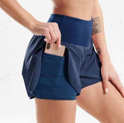 🌸LAST DAY SPECIAL PRICE!!🌸Women's 2 in 1 Running Shorts, High Waisted Athletic Workout Shorts with Hidden Phone Pockets, Quick Dry Lightweight Gym Yoga Shorts