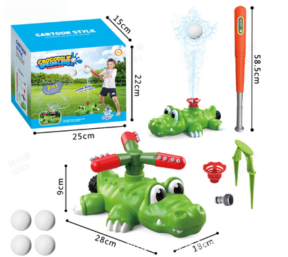 🎁Last Day Promotion 49% OFF🔥Intoypad 4-in-1 Kids Water Sprinklers T Ball Set & Water Ball Toy, Crocodile Baseball Sprinkler for Backyard Outdoor Summer Toys for Boys Girls Outside Yard Water Game Toys for Kids Toddlers Ages 3-8