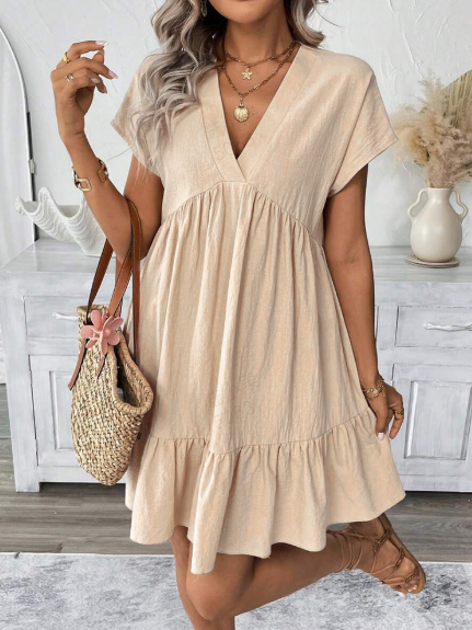 🌸LAST DAY SPECIAL PRICE!!🌸Fashion Loose V-Neck Pleated Short Dress