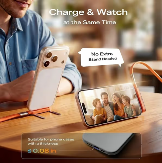 🔋Last Day Only £ 6.99⚡Fast Charging Adapter with 360° Foldable Phone Stand – 2-in-1 USB Charger